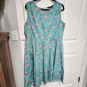 aqua pink flamingo vintage retro fit and flare dress rockabilly pinup fashion